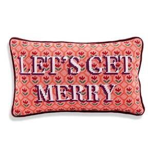 NEW FURBISH STUDIO let's get merry needlepoint pillow in red